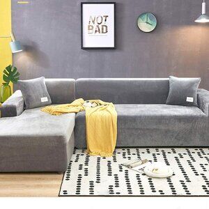 Mikudream Modern Velvet Plush High Stretch Sectional Couch Covers; L Shape